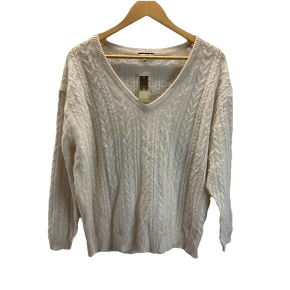 NEW Womens J. Crew 100% Cashmere Cable-Knit v-neck‎ Sweater M Cream - Picture 1 of 7